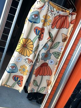 Trippy Garden Psychedelic Mushroom & All-Seeing Eye Trousers 🍄👁️🌻